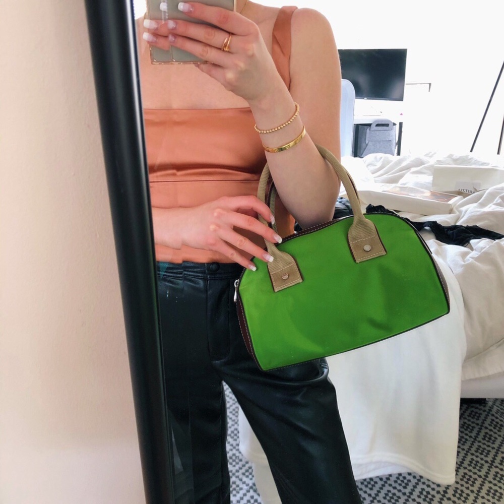 Lancel Leather-Trimmed Nylon Handle Bag